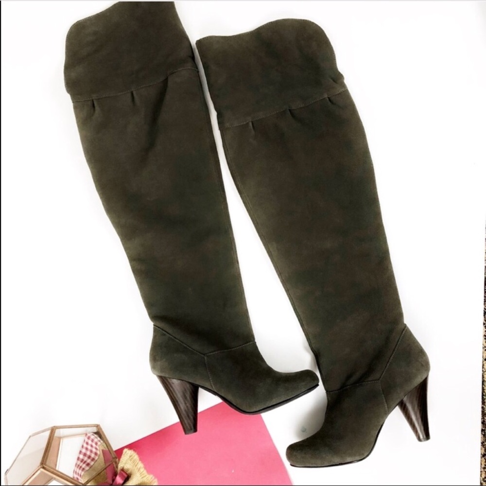 Boutique genuine leather over the knee boots grey